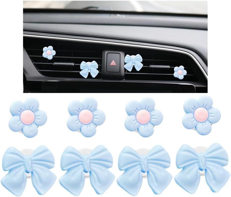 FALVFUN 8PCS Car Air Vent Clips, Cute Bow & Sunflower Vehicle Vent Decorations Charm, Aesthetic Automotive Interior Outlet Ornament Accessories, Universal for SUV Sedan Truck (Blue) - Image 1